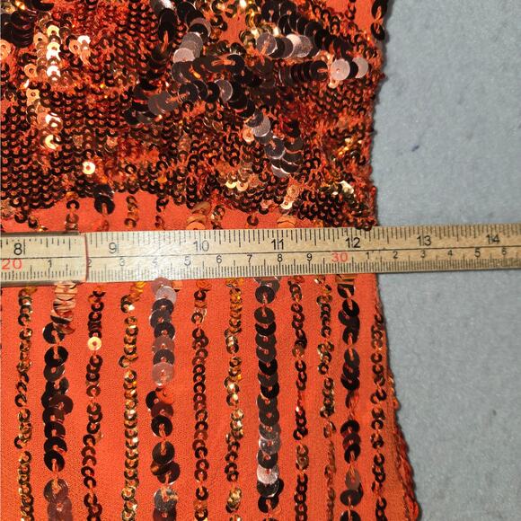 Free People Women XS Mini dress Celeste Orange Sequin Stars Celestial Event Prom - Picture 12 of 15